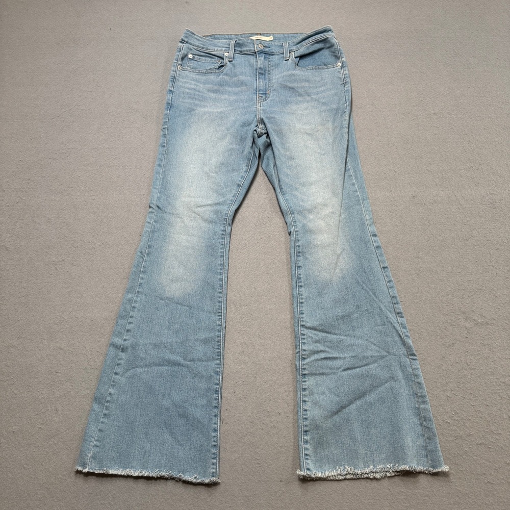 Levi's 726 Flare Jeans Women's 32 Blue Denim Light Wash High Rise Frayed Hem Y2K